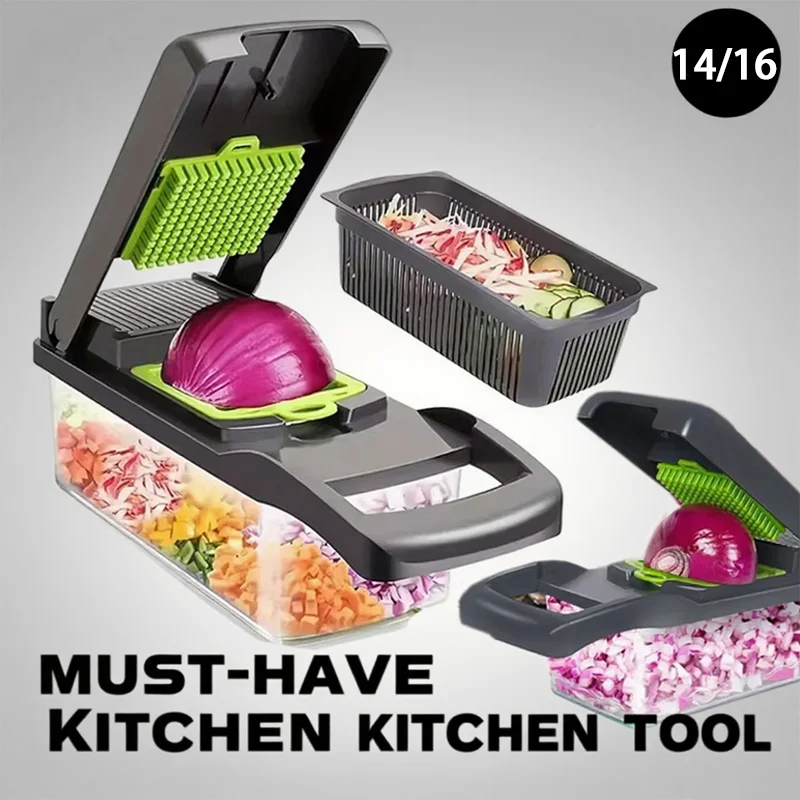 14/16 PcsSet Vegetable Chopper Onion Chopper Handle Food Grate Food Kitchen Vegetable Slicer Dicer Cut Potato Shredder