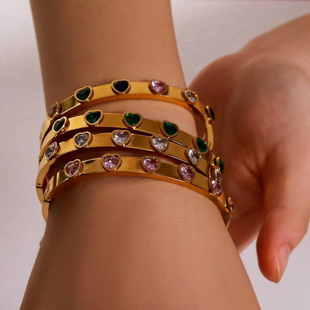 2024 New Shiny Geometric Zircon Inlaid Stainless Steel Bangle Exquisite Women's Jewelry wholesale 4