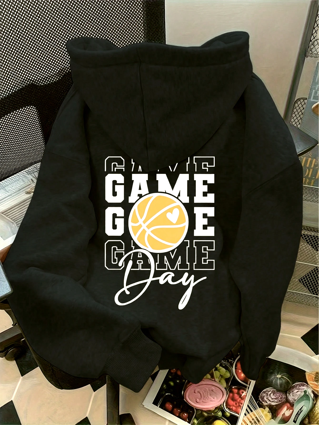 Plus Size Women Basketball Letter Print Drop Shoulder Hoodie Graduation 2025 Autumn Winter Hoodie Street Fleece Hoody Woman Tops view 2