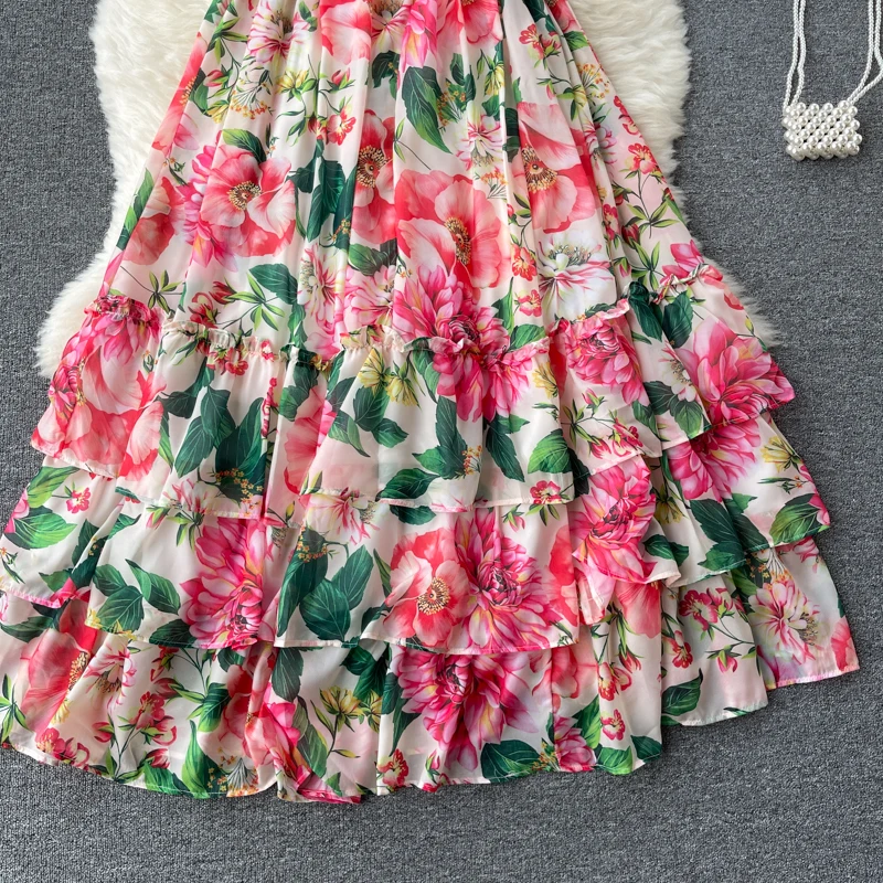 Elegant Party Dress Women Chiffon Printed Floral Long Dresses Ladies Short Sleeve Sexy V-neck Beach Maxi Dress Vestidos