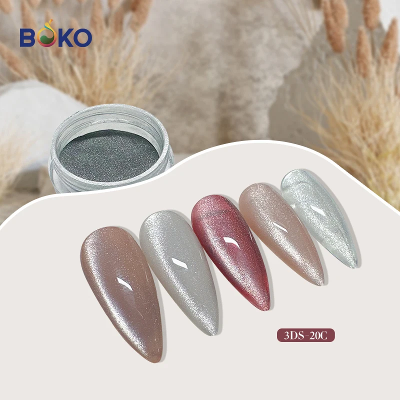 BOKO Silver Cat Eye Magnetic Nail Powder Mirror Effect Nail Art Pigment Dust UV Gel Magnet Glitter for Manicure