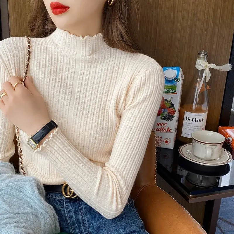 2023 Autumn Winter Women\'s Turtleneck Sweaters White Knitted Pullovers Y2k Sweater Long Sleeve Slim Jumper Tops Soft Pull Femme