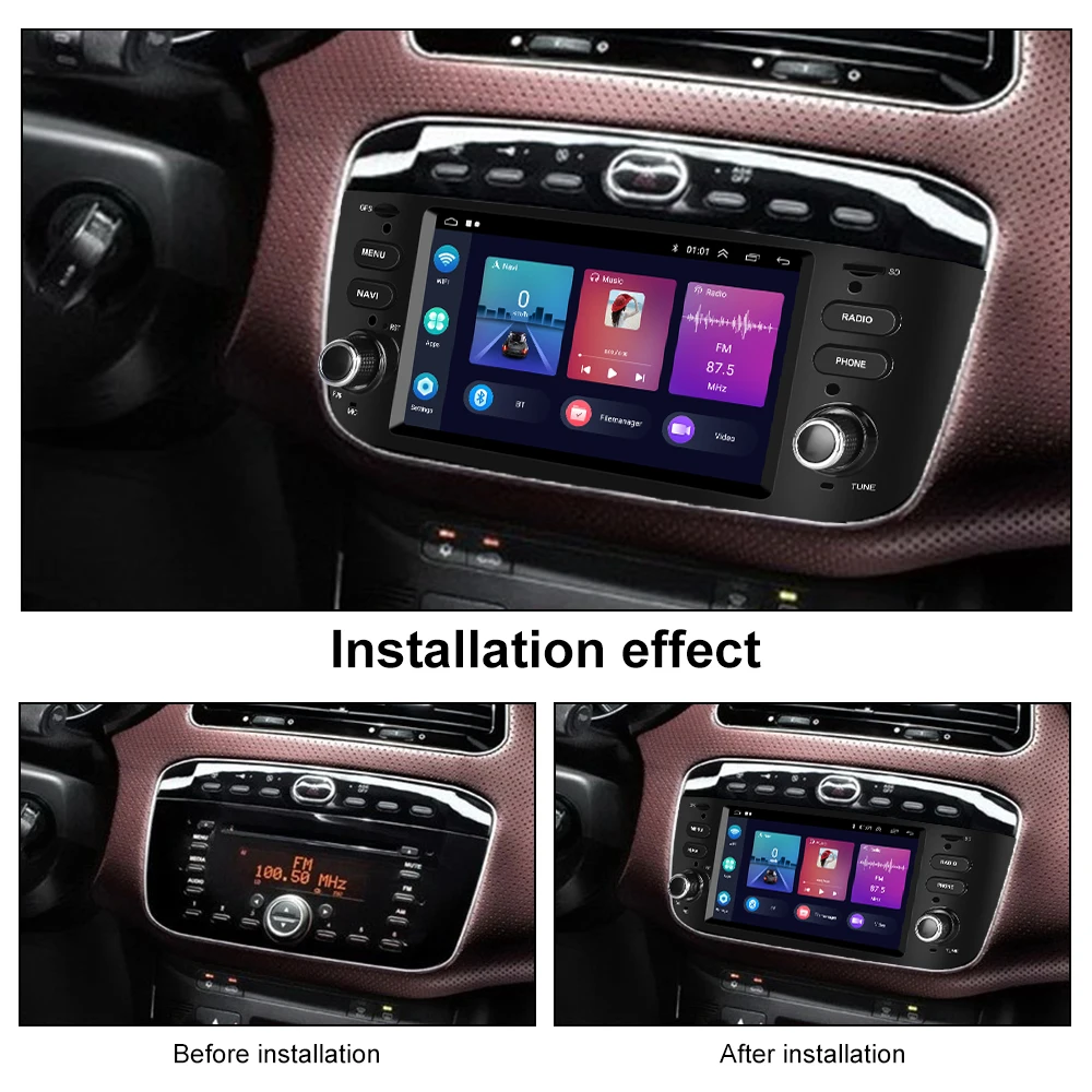 Podofo Android 2 Din Car Radio For Fiat Punto Linea 2012 2013 2014 2015  Multimedia Player GPS Navigation Autoradio Stereo audio - AliExpress