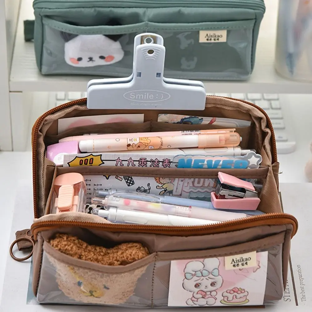 여아용 마카롱 블루 필통, 미적인 디자인, 지퍼 파우치 백, 대용량 학교 문구 용품