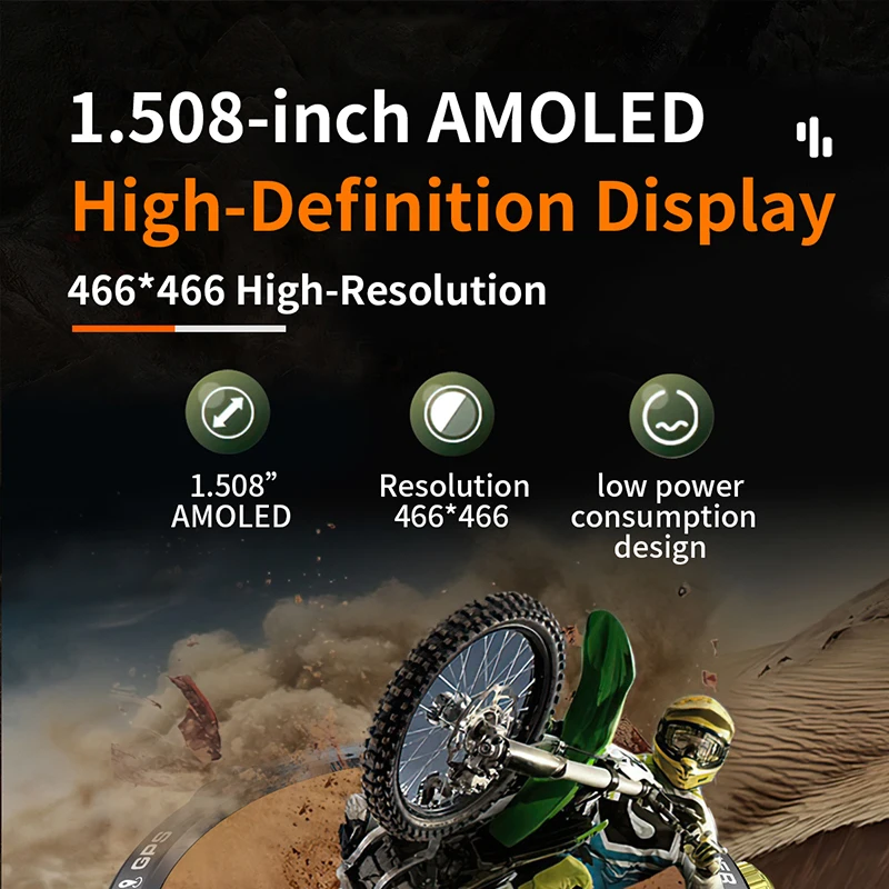 Smart Watch 1.5" AMOLED HD Screen Bluetooth Call GPS Men Military Sports Fitness Tracker For Android IOS 400mAh