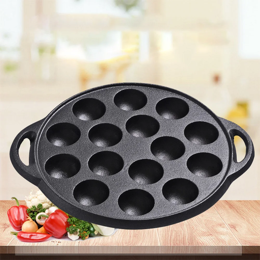 Cast Iron Grilling Pan Cooking Plate 15 Compartment Holes Nonstick Cooking Grill Baking Pan  for Octopuses Balls Pancake