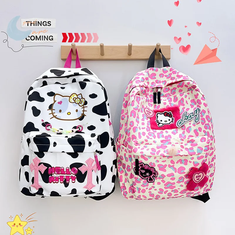 

2023 Sanrio Hello Kitty Series Girls Schoolbag Cartoon Large Capacity Backpack Outdoor Leopard Print Fashion Leisure Travel Bag