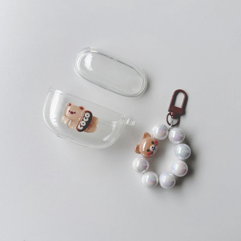 For Realme Buds T100 Case Cute Bear / Cartoon Animal Cover Silicone Transparent Earphone Cover with Keychain t100 cover
