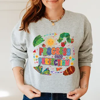 Regalo per il rientro a scuola Progress Over Perfection Sudore Felpa con farfalla ispiratrice Profesoramento Sudore Inverno Donna 1