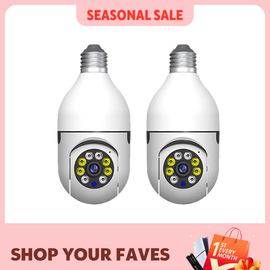 2PCS Ease Life APP-Light Bulb Security Cameras Indoor Outdoor Wireless WiFi Camera 2.4GHz, 360 Degree, E27 Light Socket Screw In 1