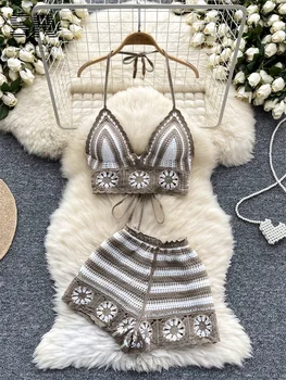 بدلات محبوكة لقضاء عطلة على الشاطئ بدون أكمام ورباط 3