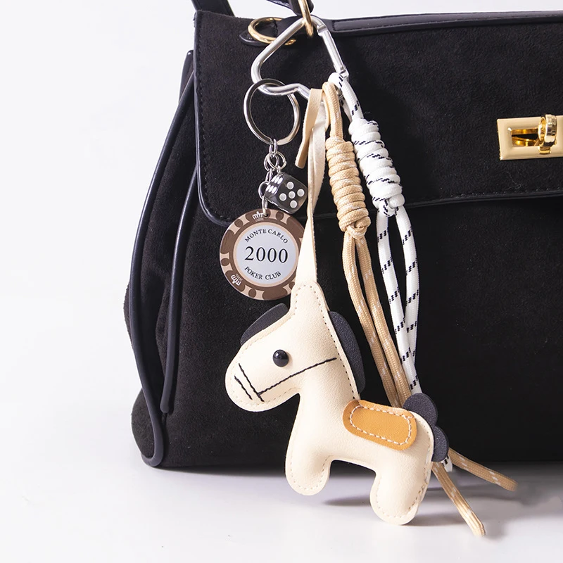 1 Piece Leather Pony Keychain Braided Rope Backpack Pendant For Phone Bag Hanging Accessories Decoration Charm