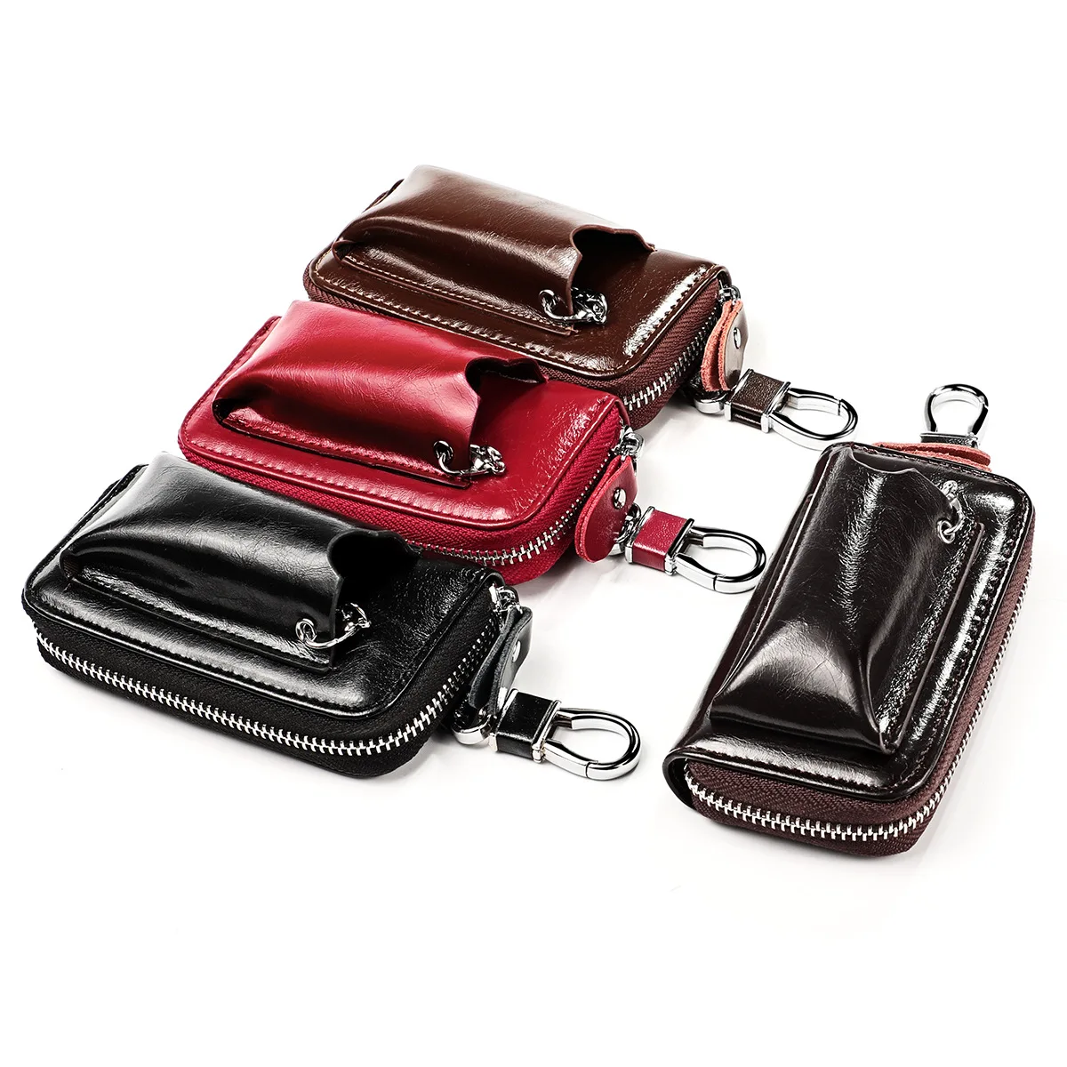 CONTACTS Leather Key Organizer - Trifold Key Case With Hooks For Men & Women (Black) - View #2