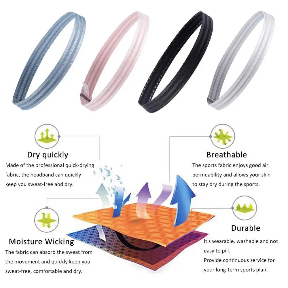 Description Picture 3 of item1Pc Anti-slip Women Sweatbands Football Yoga Pure Hair Bands Elastic Rubber Thin Sports Headband Men Hair Accessories Headwrap