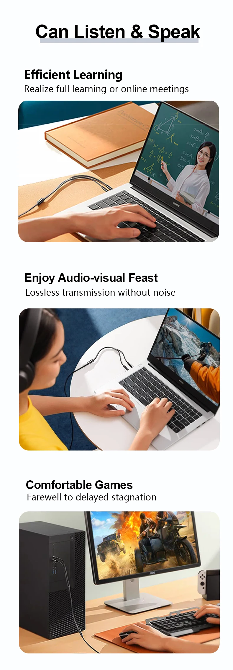 For B&W P3 1 More H1707 Xiaomi HIFIMAN HE400S HE350 HE1000 Replaceable Connection PC Laptop Game Voice Video Headphone Cable