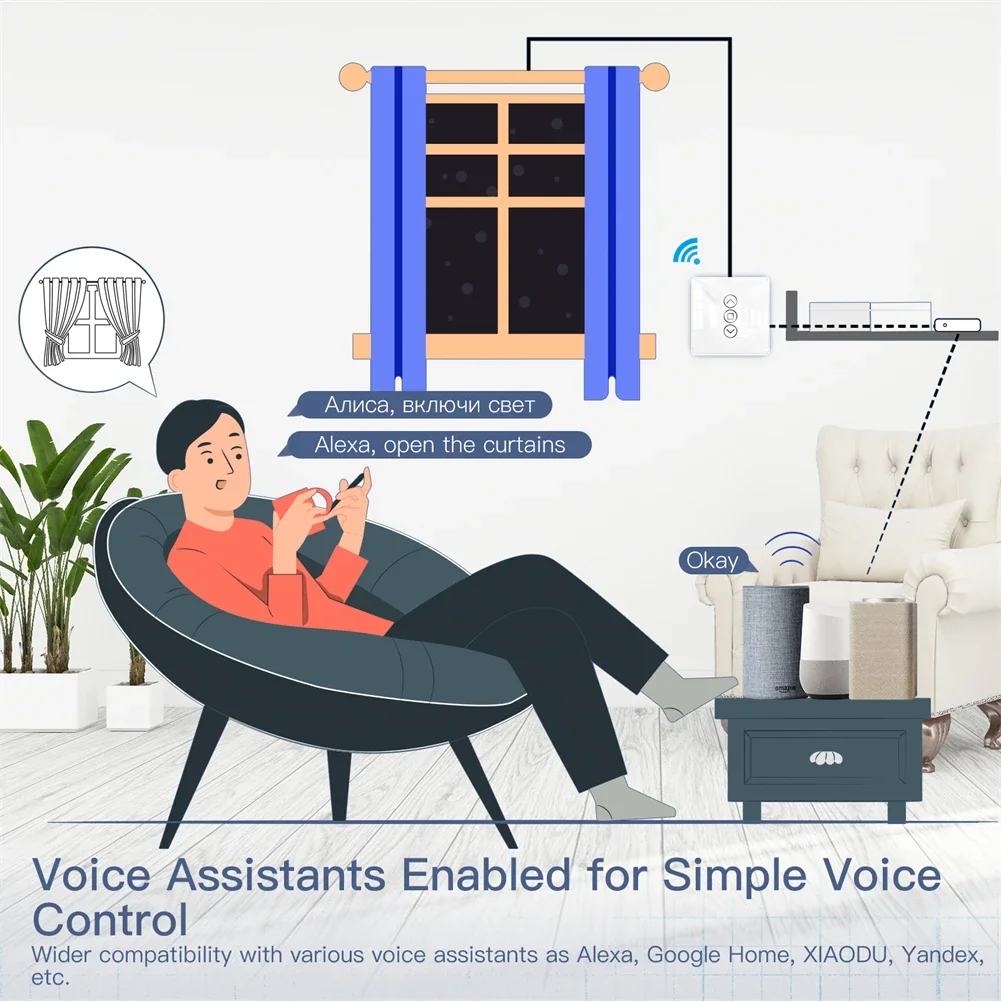 Moes-interruptor de Cortina Toque Inteligente para Persianas Wi-fi Rf433 2.5d Arc Glass Vida Inteligente Tuya App Funciona com Alexa Google Home - Image 3