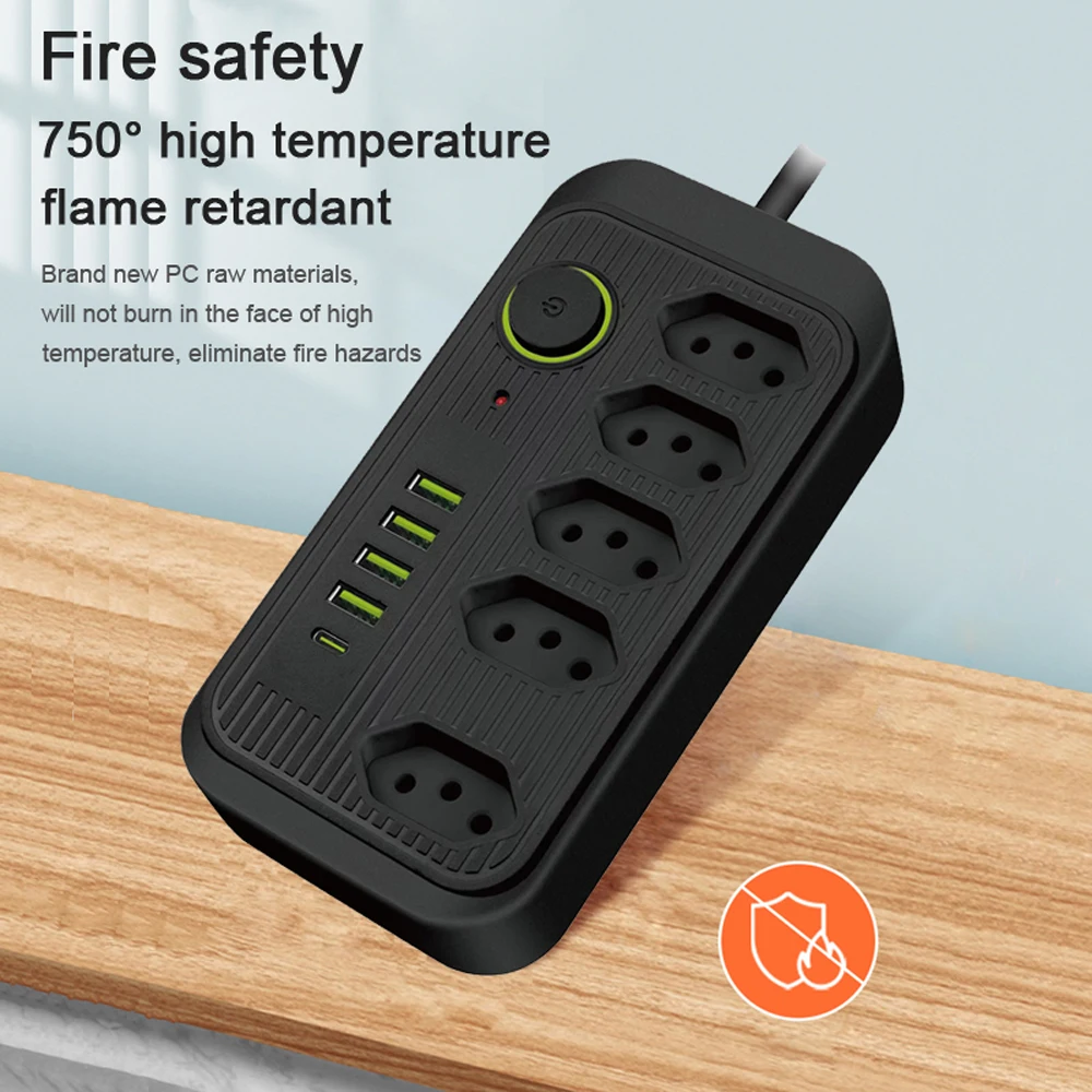 Power Strip Electrical Socket Brazil Switzerland Plug AC Outlets Extension Cable Network Filter With USB C PD Fast Charging Ports