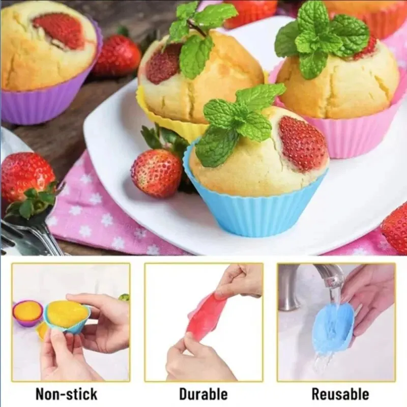 silicone muffin mold 6/12PCS Round Muffin Cup Heart Cake Baking Mold Kitchen Cooking Supplies Cake Decorating Tools