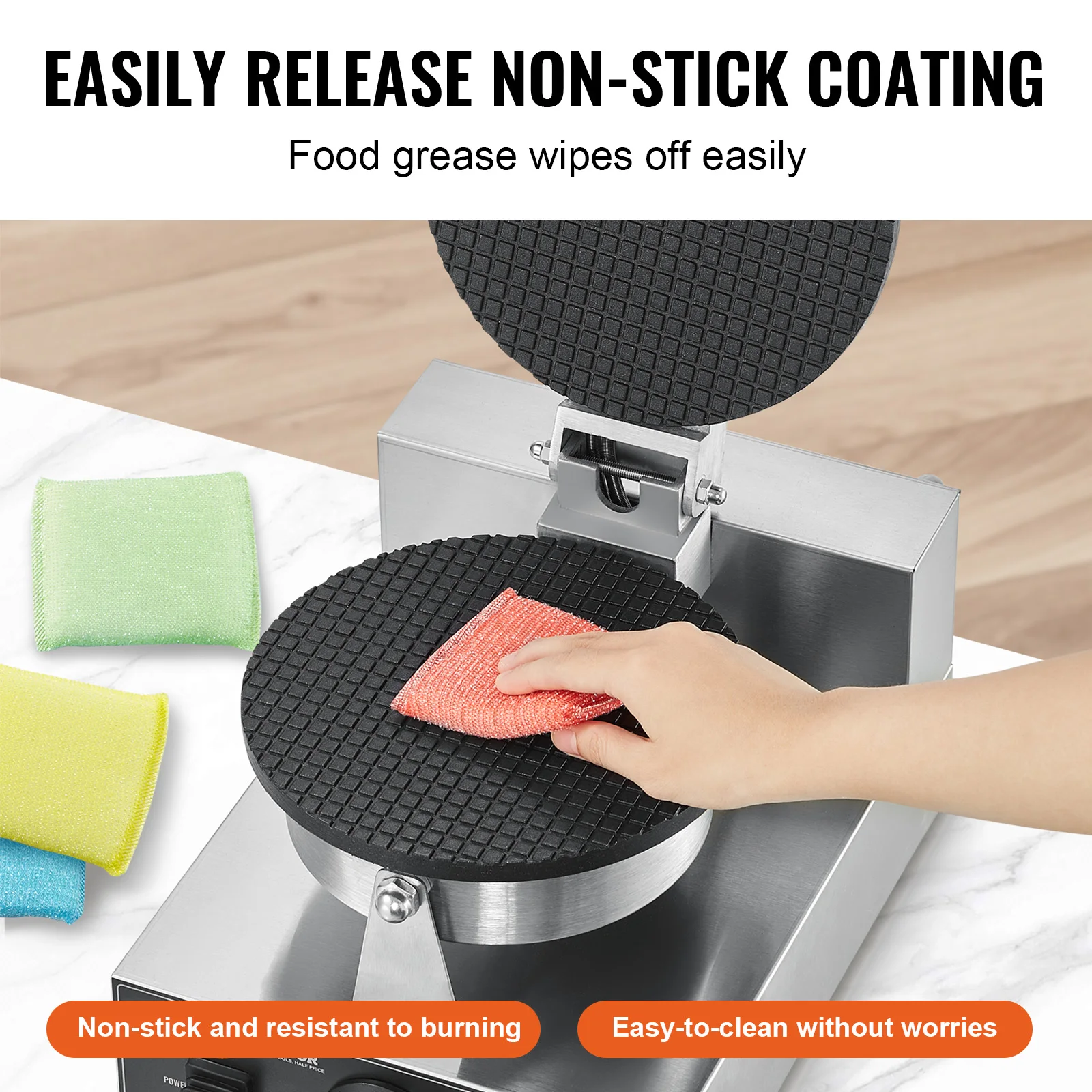 SucceBuy Electric Ice Cream Cone Maker Commercial Non-Stick Stainless Steel Egg Roll Mold with Temperature and Time Control 4