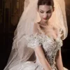 Customized Modest Ball Gown Women's Wedding Dresses Fashionable Sweetheart Pearls Bride Gowns Princess Vestido De Noivas LSMX194 5