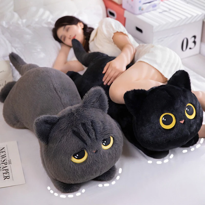 50-90cm bonito gato preto brinquedo de pelúcia boneca kawaii grande fofinho travesseiro almofada ins gato preto brinquedo de pelúcia boneca para menino menina brithday presentes