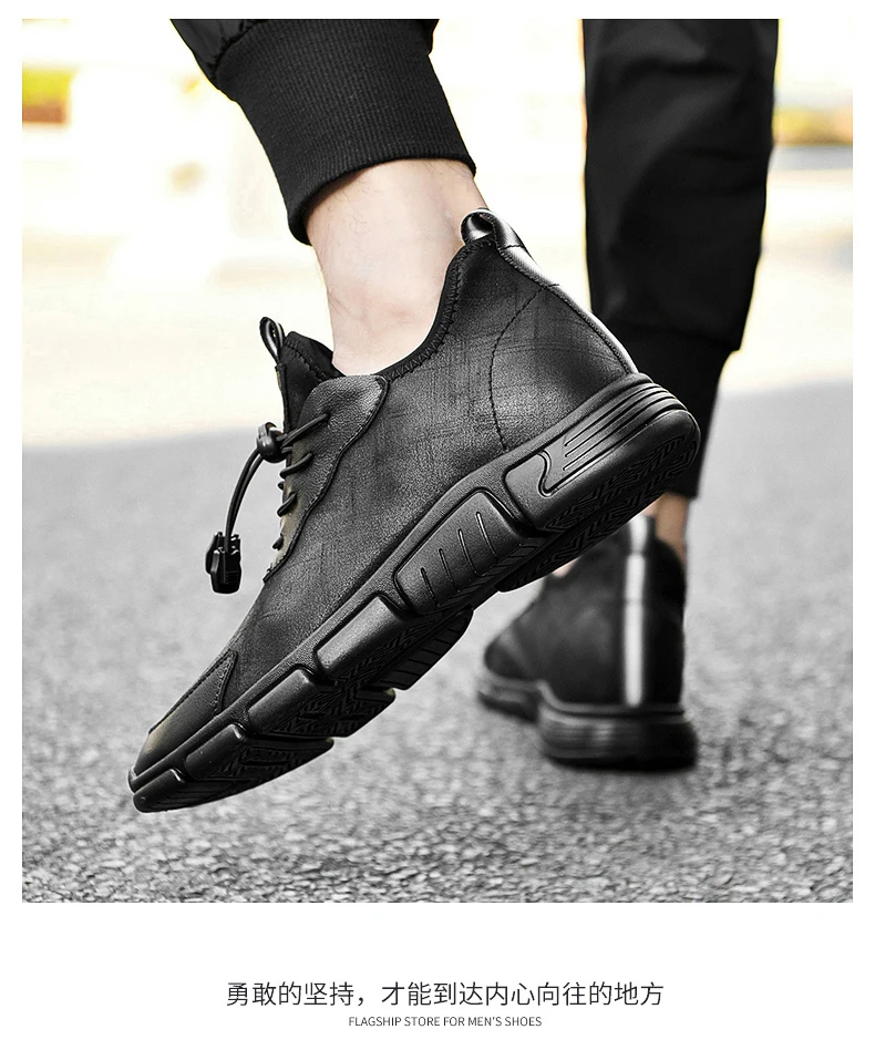 Flache/5 cm Aufzug Männer Schuhe Schwarz Weiches Leder Winter Warme Männer Mokassins Höhe Erhöhen Größere Schuhe Keil Chunky turnschuhe – Detail 9
