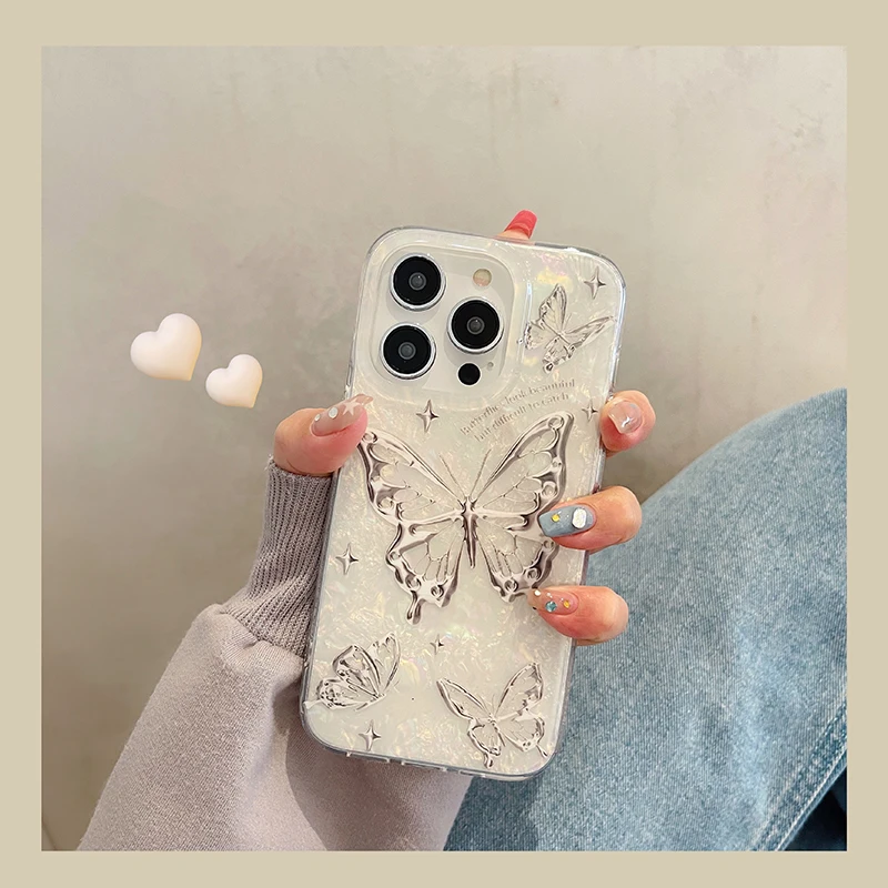Ins Silver Butterfly Conch Shell Case for iPhone