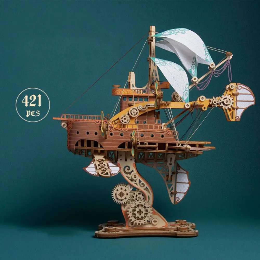 Assembly Fantastic Spaceship Model Fantasy Airship Miniature Model DIY 3D Wooden Puzzle Handicraft Steampunk