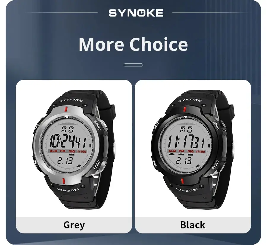 SYNOKE Männer Elektronische Uhr Sport Für Männer Wasserdicht Leucht Multi Funktion Outdoor Bergsteigen Großen Bildschirm Elektronische Wat – Detail 12