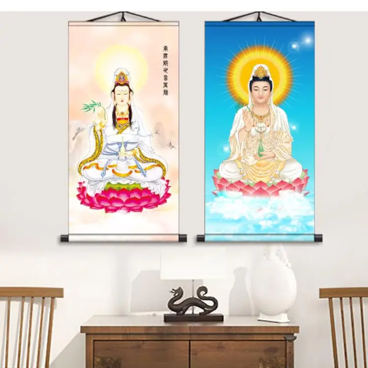 

Three St West poster Guanyin Buddha Hang A Picture Home Wall Decoration Silk Scroll Painting Religious and Buddhist Paintings