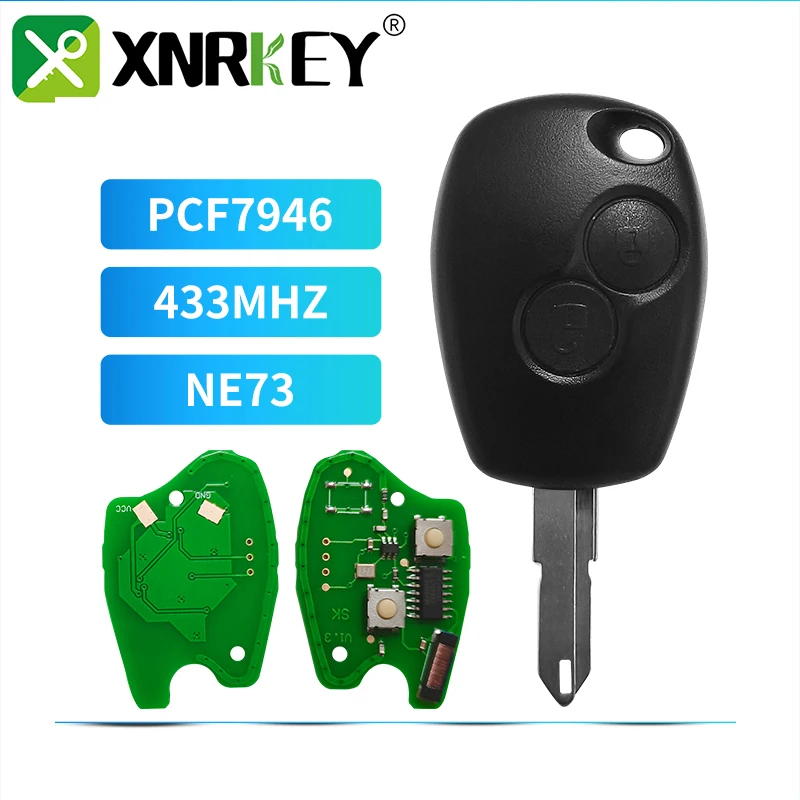 XNRKEY 5Pcs 2 Button Remote Key PCF7946 Chip 433Mhz NE73 Blade for Renault Duster Modus Clio 3 Twingo Dacia Logan Sandero Kangoo
