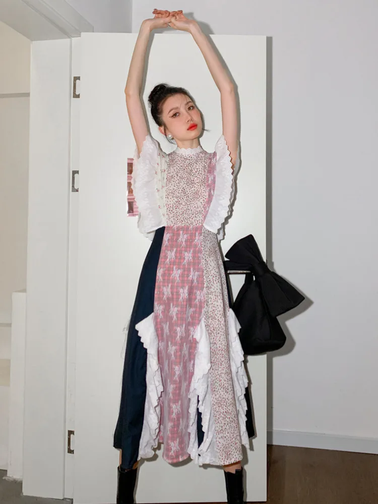 LANMREM Vintage Patchwork Long Dresses 
