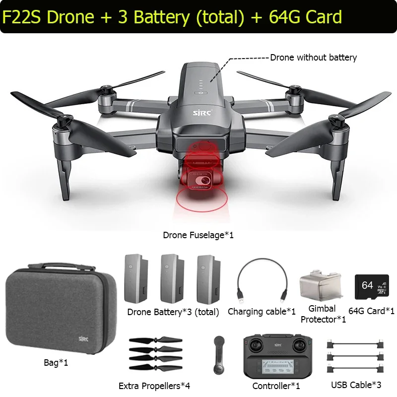 SJRC F22S 4K Pro Drone With 5G WIFI GPS HD Camera RC Drones 3.5KM 2-axis EIS Gimbal Obstacle Avoidance Quadcopter Outdoor Toy 6
