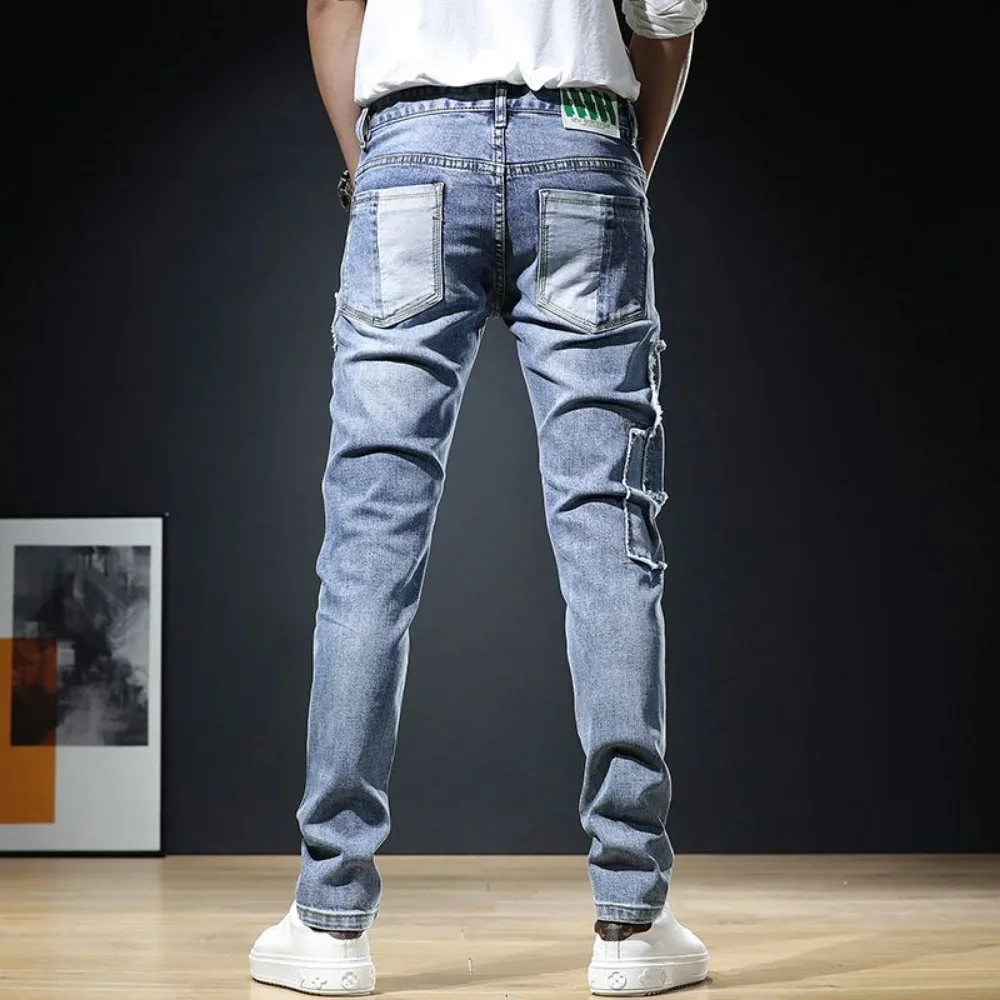 Pánské džíny stylové ripped džíny kalhot štíhlý přímo džínové oblečení pánské kalhot nový móda hubená kalhoty oblečení pantalones