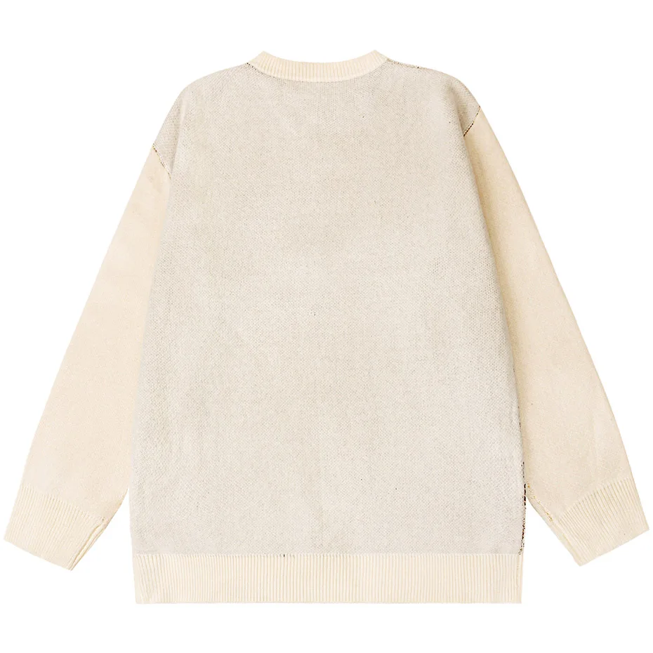 Eyes Graphic Sweater Streetwear Harajuku Hip Hop Oversized Knit Sweater Beige Jumper Men Y2K Pullover Knitted Sweaters 2