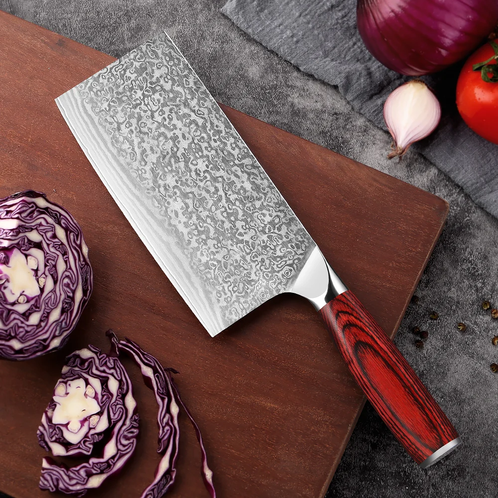 

Chinese Chef Knife Kitchen Cleaver Asian Professional Vegetable Meat Cleaver Knife Damascus Steel Blade for Home&Restaurant