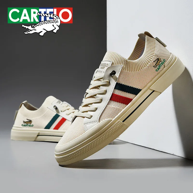 

CARTELO 2023 New Men's Small White Shoes Breathable Comfortable Slip-on Casual Shoes Trend Ice Silk Men's Board Shoes