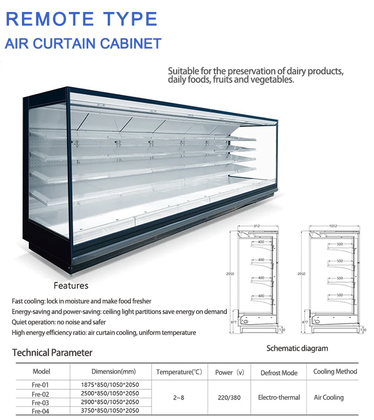 Commercial Display Air Curtain Cabinet Fresh Food Showcase Supermarket Fridge Refrigeration - Image 2