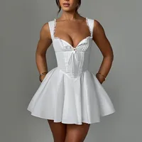 2025 Spring New Sleeveless Lace Splicing Spice Slip Dress Slim Backless Ballet Pompadour Dress V-neck High-waisted Mini Dress 2