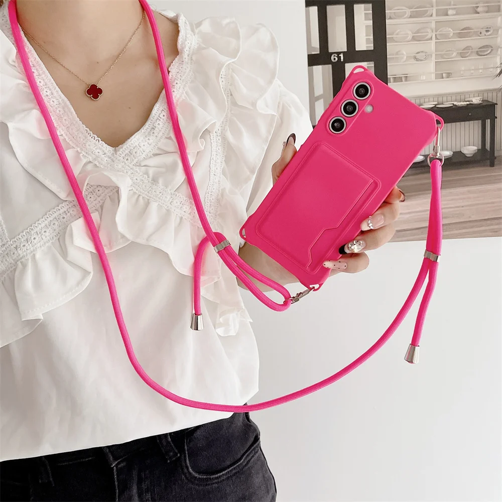 Versatile Crossbody Necklace Lanyard Phone Case with Card Slot Holder and Soft Cover