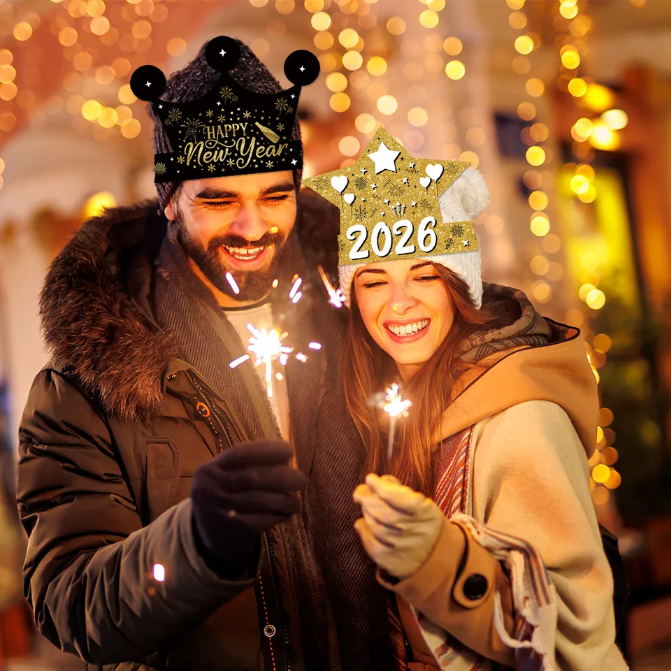 HOWAF 26 PCS New Years Eve Decorations 2026 Photo Booth Props, Happy New Year Photo Props, Selfie Prop Glasses Black Gold For NYE Party Decorations 2026,Set E