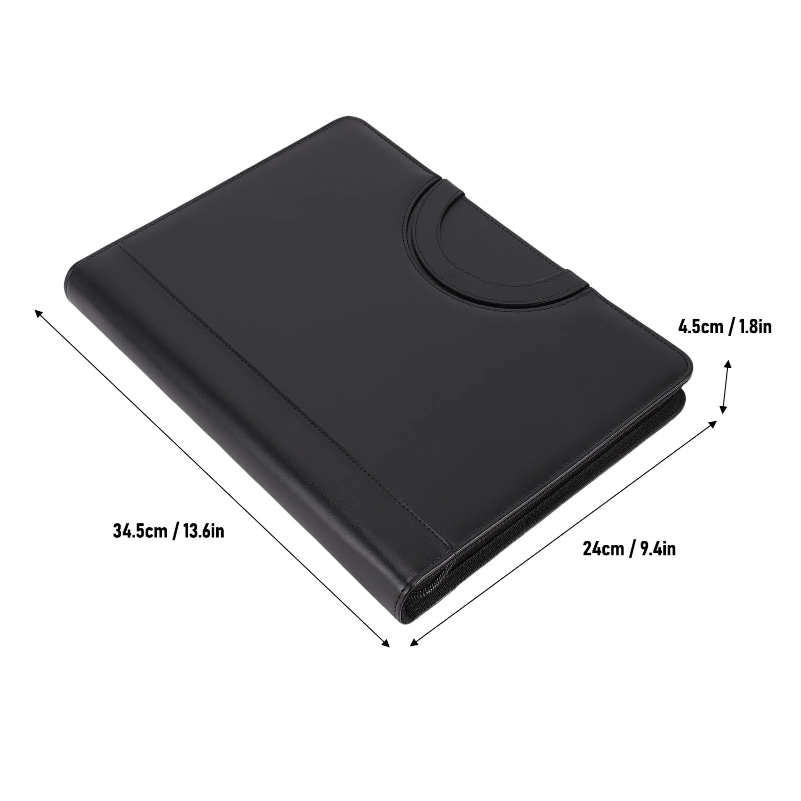 PU Leather Portfolio with Zipper 10 File Pockets 30 Sheets Notebook 4 Rings Binder A4 Document Organizer 10.1 Inch Tablet Cover