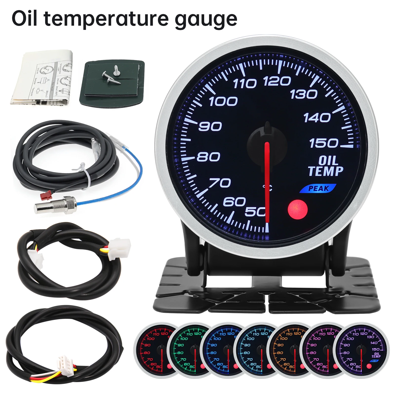 8-Color Backlit Universal Turbo Pressure Gauge - Fuel, Oil, Temp Reading, 52mm, 12V