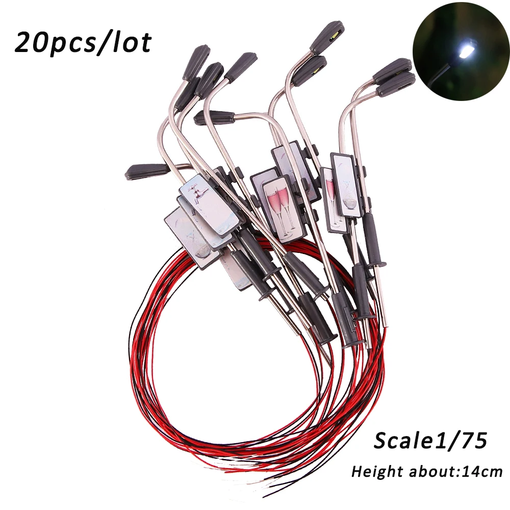 

20 шт. 1:75 масштаб миниатюрная Светодиодная лампа уличная лампа светильник Модель 3В стальная архитектура наборы макет декорации для diorama