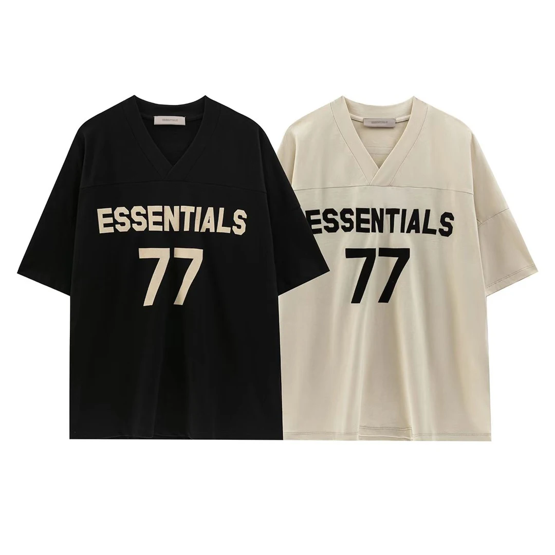 

2022ss New Arrival 8th Collection 77 Letter Print T-shirt Men's Hip hop Streetwear V-neck Patchwork Tshirt Top Tees