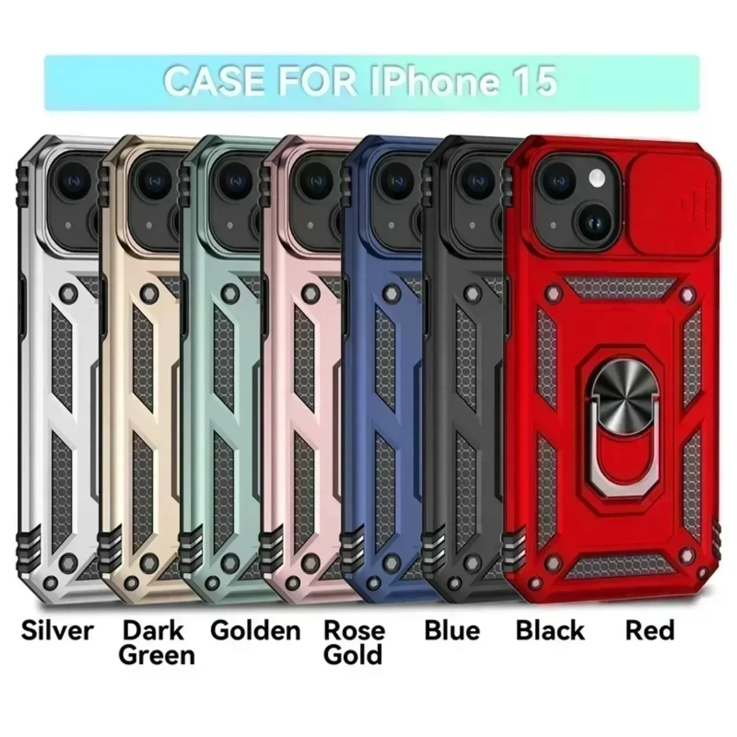 Military Grade Armor Case with Rotating Ring Stand and Slide Camera Lens Cover