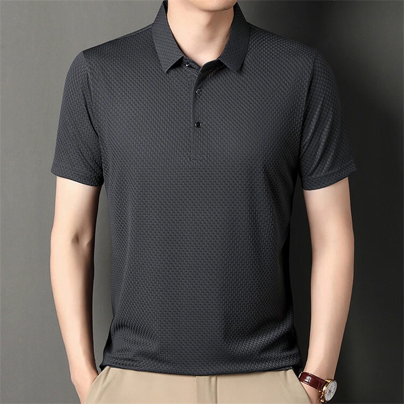 Herren Knitterfreies Poloshirt Kurzarm Eisseide Kühlend Schnelltrocknend Feuchtigkeitsableitend für Heißes Wetter Geschäftsreisen – Detail 21