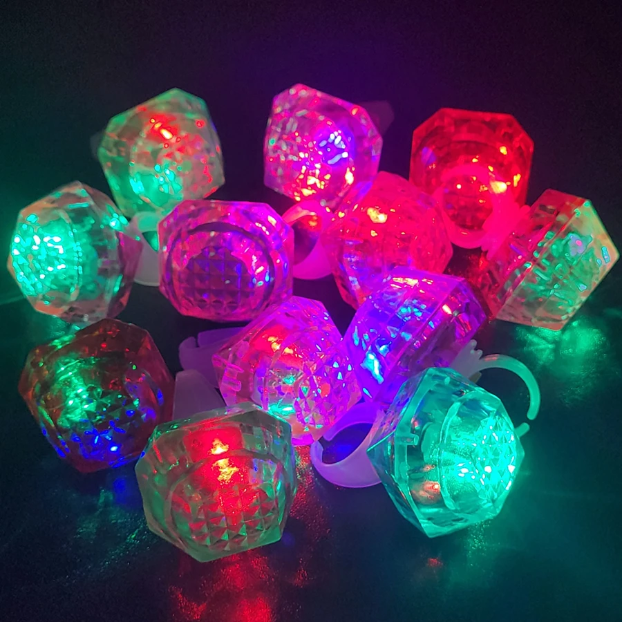 Description Picture 3 of item24Pcs LED Flashing Diamond Rings 3 Modes Light up Rings Colorful Flash Finger Light Wedding Party Glow In The Dark Party Supply