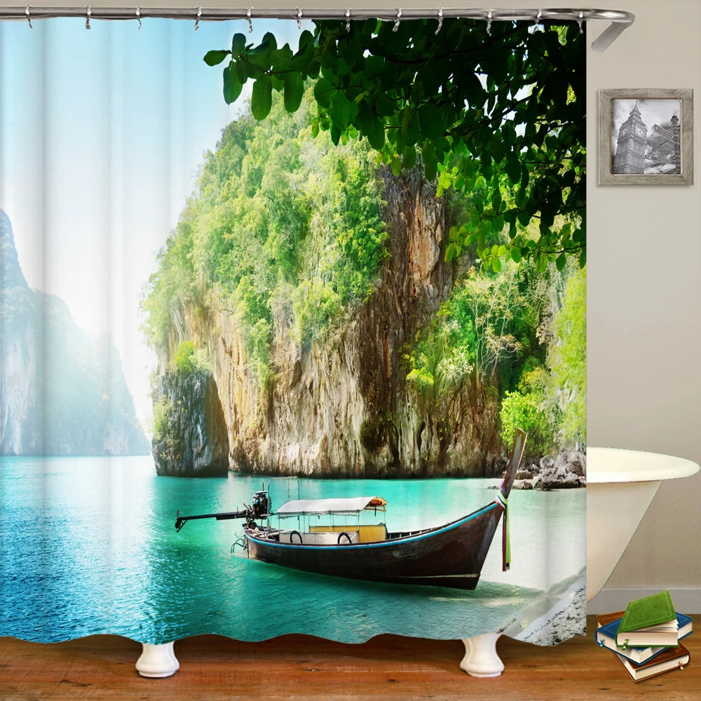 

3D natural forest scenery printing bathroom shower curtain polyester waterproof and mildew proof home decoration curtain