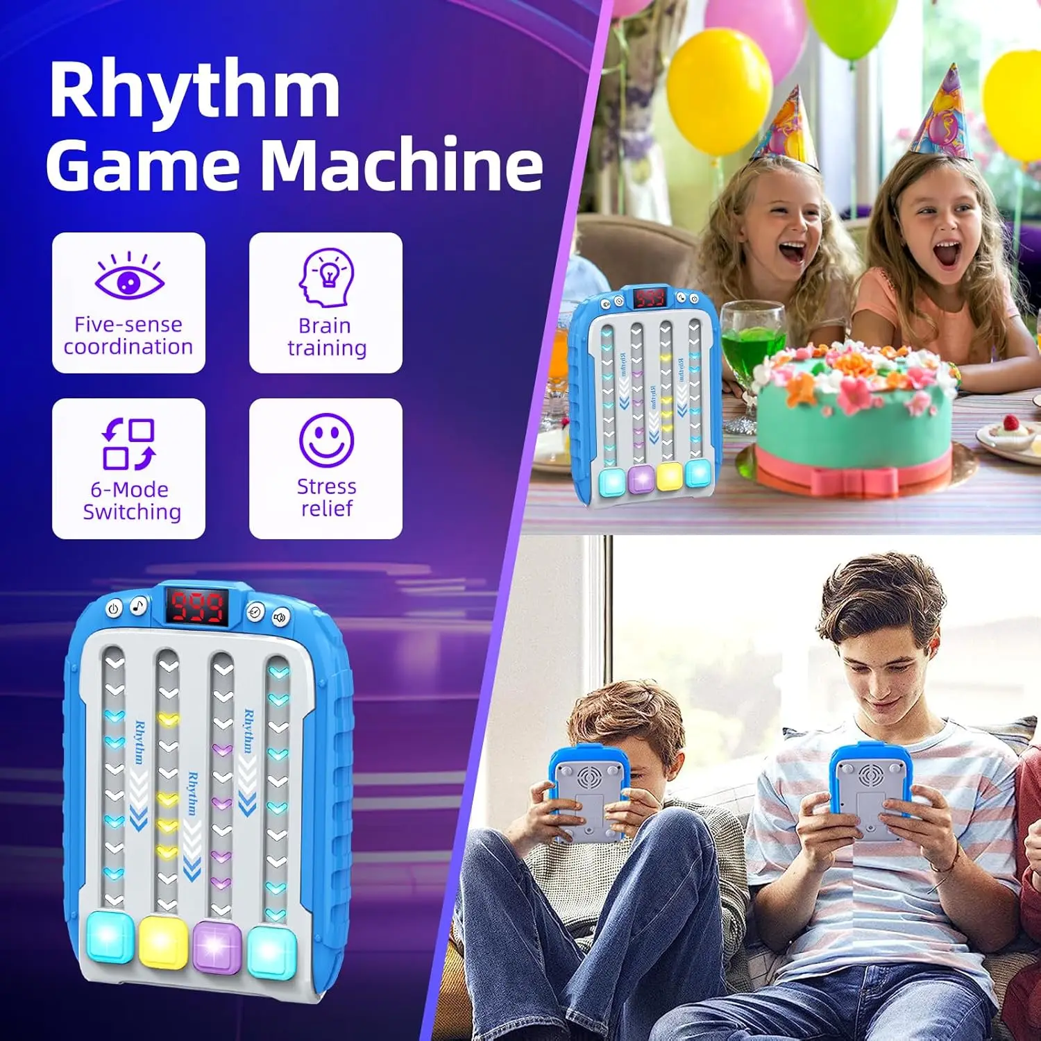 Sensory Fidget Toy Anti Stress Toy Music Puzzle Game Push Puzzle Game Electronic Music Rhythm Push Game Machine Handheld Travel Fast Press Push Toy Autism Puzzle with Light Toy Gift